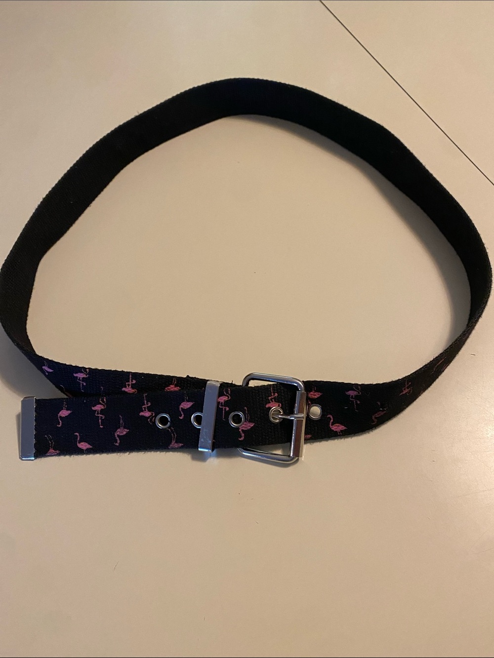 Black Webbing Belt with Pink Flamingo Print - Large Accessory